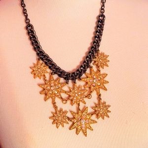 Starry Night statement necklace gunmetal and gold tone costume jewelry